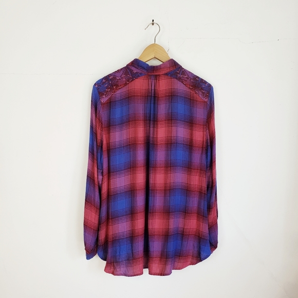 Lucky Brand Sequin Embroidered Shoulder Flannel Lg - Picture 10 of 10